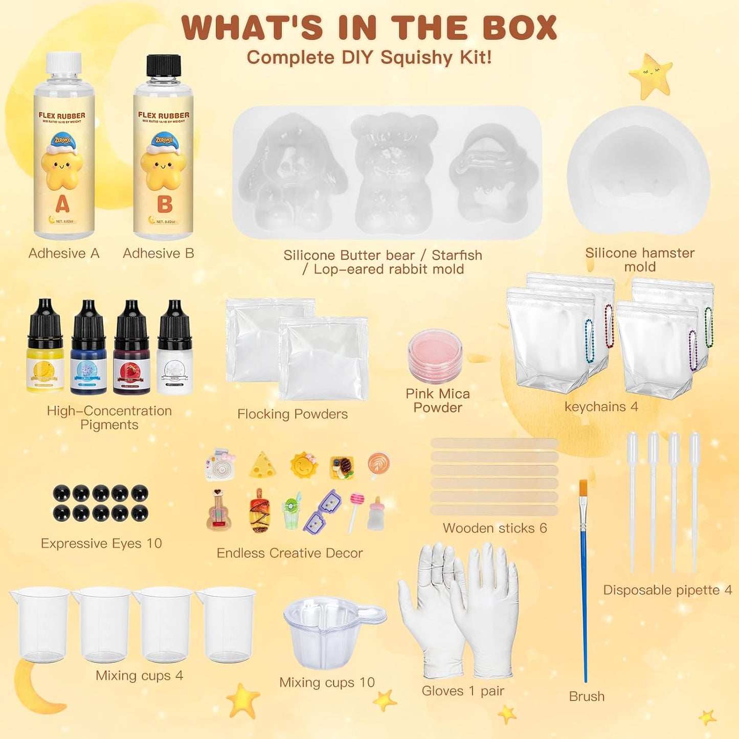 DIY Taba Squishy Kit - All-In-One Squishy Making Kit with Silicone Molds, 18OZ Liquid Silicone 1:1 AB Resin Mix, Bubble-Free & Fast Curing Flex Rubber,Cute Craft Gifts for Creative Kids & Teens