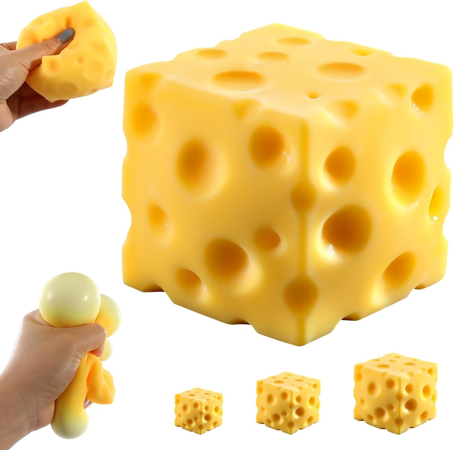 Cheese Squishy (6Cm),Cheese Block Squeeze Toy,Squishies Stress Relief Fidget Toys,Stocking Stuffer Novelty Birthday Gifts for Kids Teens Boys Girls (2.4 Inch)