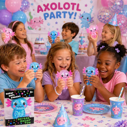 Axolotl Stress Relief Squishy Toy - Glitter Fidget Ball for Kids and Adults, Ideal for Birthday Party Favors and Classroom Gifts