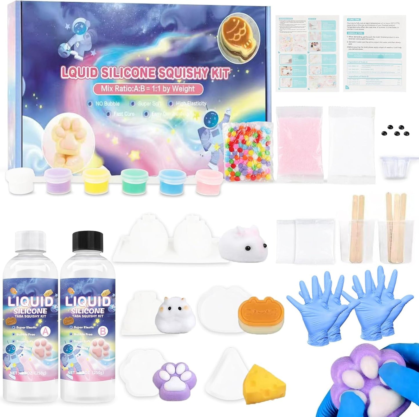 DIY Taba Squishy Kit - 18oz Rubber Squishy Creation Set with Instructions for Making Your Own Taba Squid Using Silicone Molds, Soft Stress Relief Squeeze Toy, Perfect for Stress Relief and Entertainment Gifts