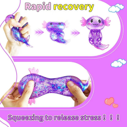 Axolotls Squishies Fidget Stress Ball,Cute Squishies Axolotls Toy,Easter Basket Stuffers, Stress Ball Squeeze Toys for Stress Relief (Purple)