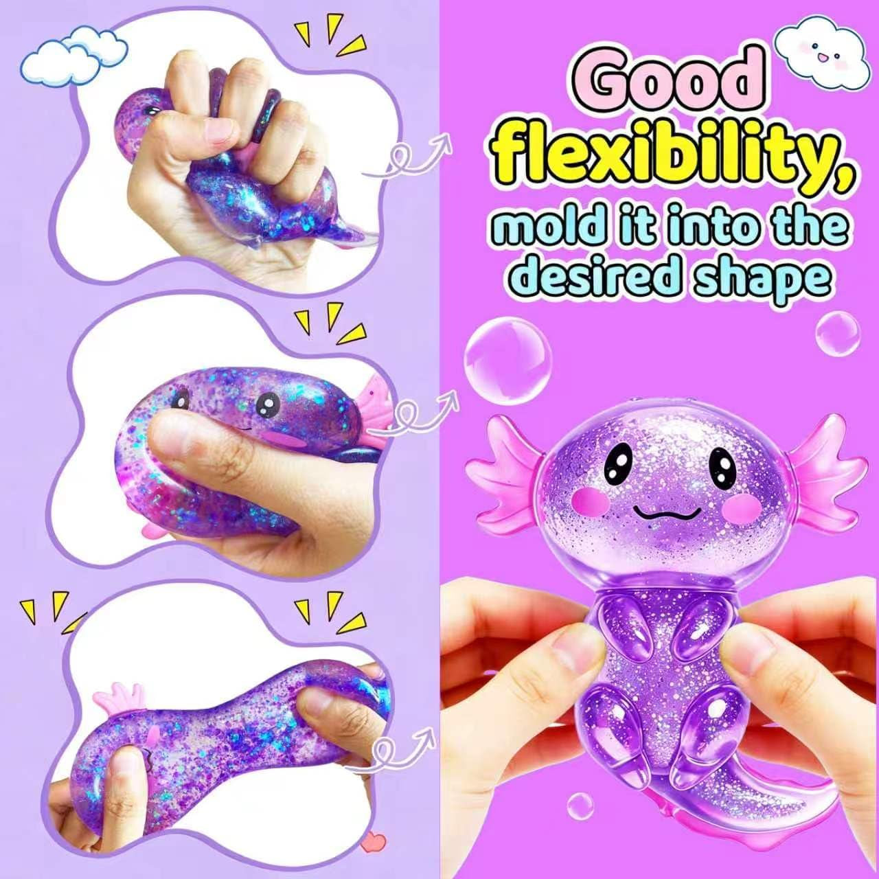 Axolotls Squishies Fidget Stress Ball,Cute Squishies Axolotls Toy,Easter Basket Stuffers, Stress Ball Squeeze Toys for Stress Relief (Purple)