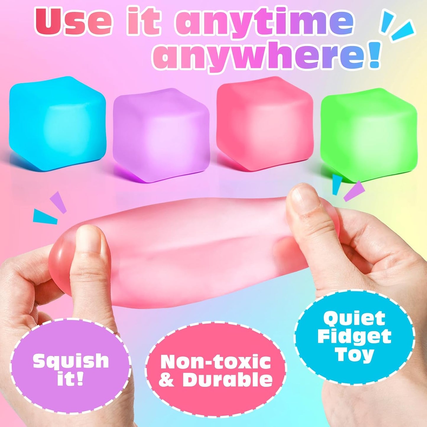 4 Pack Stress Cube,Slow Rising Ice Cube Stress Balls for Adults Kids | Sensory Fidget Toy for Anxiety Relief, Square Shape Cube Squishy for Classroom Prizes, Squishy Balls for Party Favors