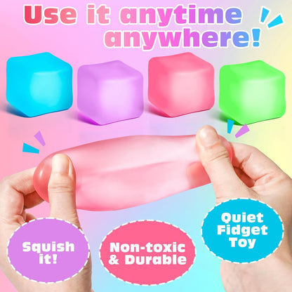 4 Pack Stress Cube,Slow Rising Ice Cube Stress Balls for Adults Kids | Sensory Fidget Toy for Anxiety Relief, Square Shape Cube Squishy for Classroom Prizes, Squishy Balls for Party Favors