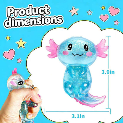 Glitter Axolotl Stress Relief Squishies - Soft Stretchy Fidget Toys for All Ages, Ideal for Easter Baskets, Party Favors, and Classroom Rewards (Available in 2 Colors)