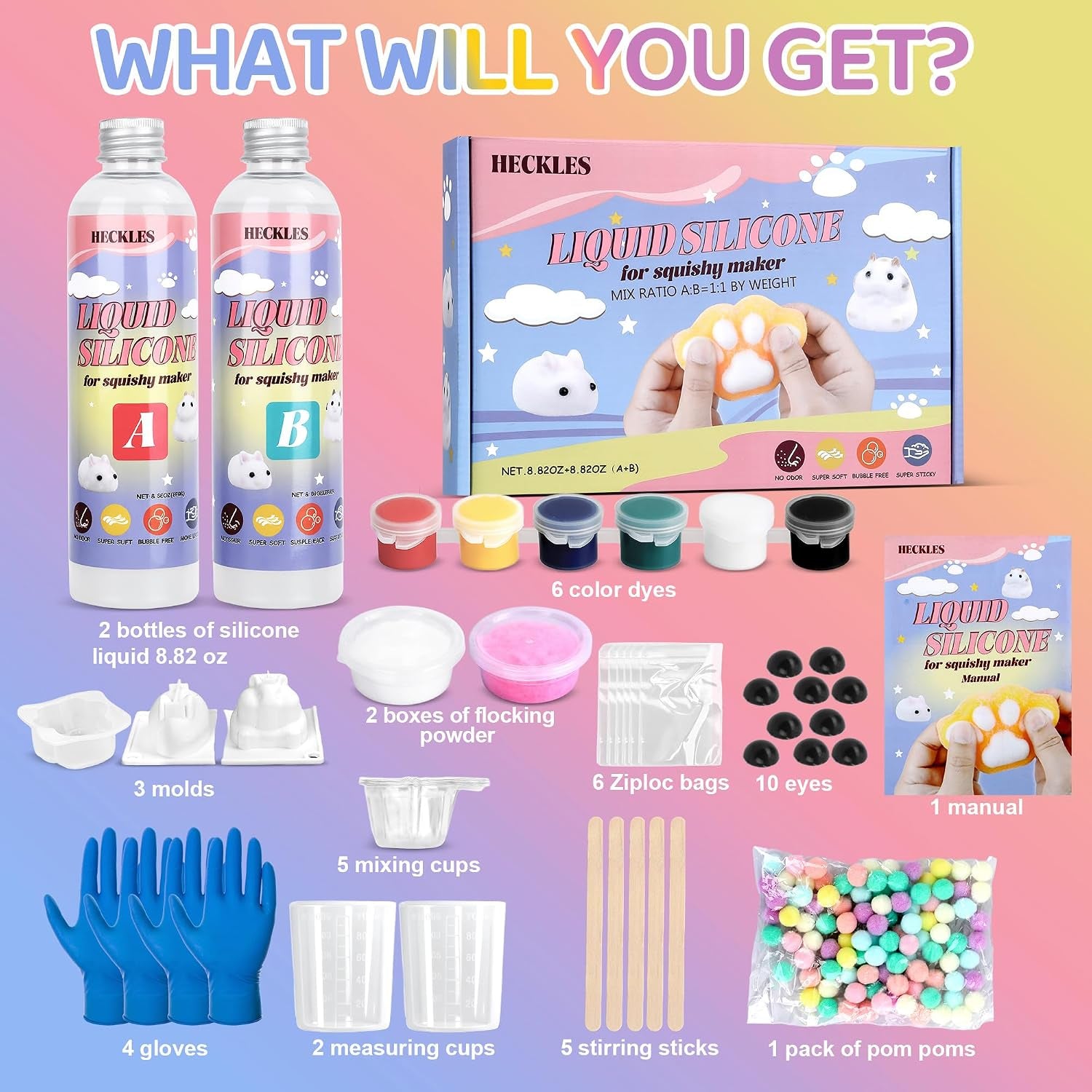 DIY Taba Squishy Creation Kit - 18oz Silicone Molds with 1:1 AB Ratio Liquid Silicone for Crafting Cat Claw, Hamster, and Rabbit Designs - Perfect Gift for Any Occasion