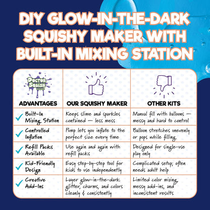 Neon Squishy Maker Station: DIY Glow-in-the-Dark Squishies Kit with Sparkles and Slime Powder for Ages 8 and Up