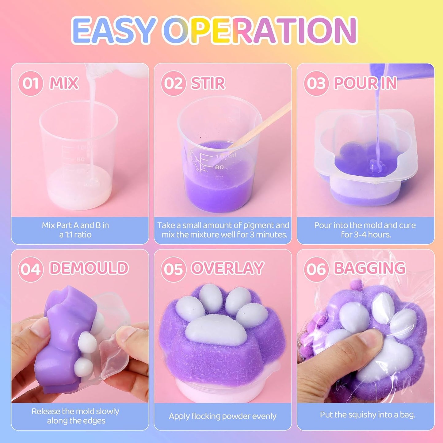 DIY Taba Squishy Creation Kit - 18oz Silicone Molds with 1:1 AB Ratio Liquid Silicone for Crafting Cat Claw, Hamster, and Rabbit Designs - Perfect Gift for Any Occasion