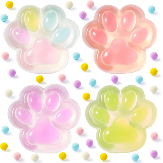 4Pcs Taba Squishies Paw, Cat Paw Squishies Toy, Clear Sticky Squeeze Toys | Soft Silicone Fidget Sensory Toys for Stress Relief, Cute Things Party Favors & OPP Packaging Gifts for Adults Kids
