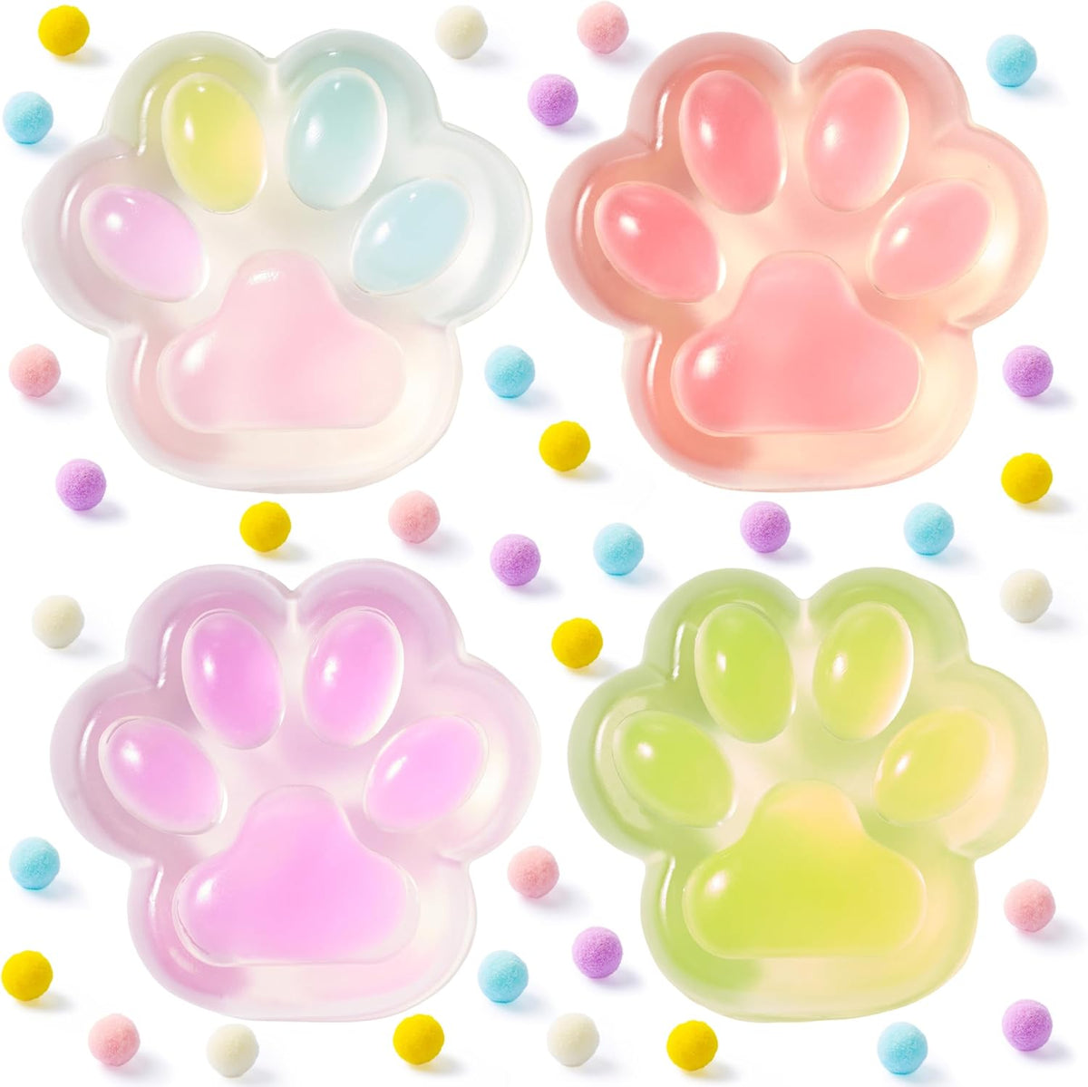 4 Pcs Taba Paw Squeeze Toys, Easter Party Favors & Gifts for Kids Adults, Transparent Cat Paw Fufu Squishy Toys, Soft Paws Sensory Fidgets, Cute Fidget Toys for Stress Relief