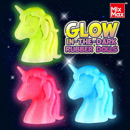 DIY Squishy Toy Making Kit - 6 Pack Rubber Doll Craft Set for Kids Ages 6-12, Glow-in-the-Dark Jumbo Glitter Silicone Crafts for Parties