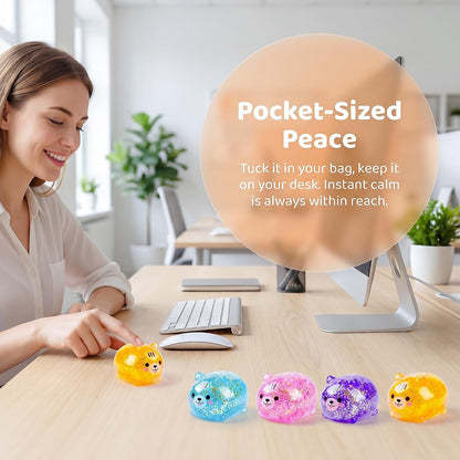 4 Pack Squishy Shiba Inu Stress Ball, Miniature Figurines & Desk Decor | Glitter Shiba Inu Squishy Balls Home & Garden Decoration Tiny Shiba Inu Squishy for Adults, Party Favors & Birthday Gifts