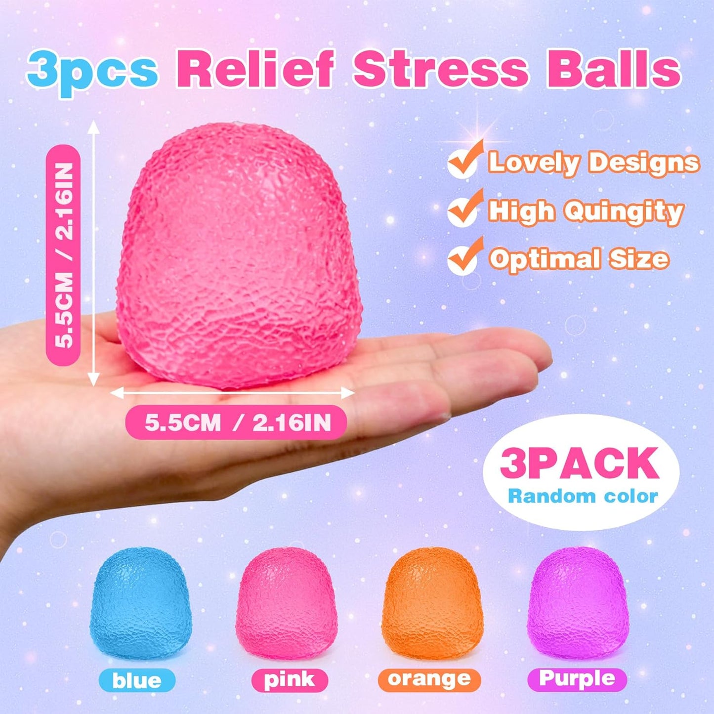 Gumdrops Squishy Stress Balls - Set of 3, Durable Fidget Toys for Children and Adults, Ideal for Classroom Rewards, Party Favors, Easter Basket Fillers, and Gifts
