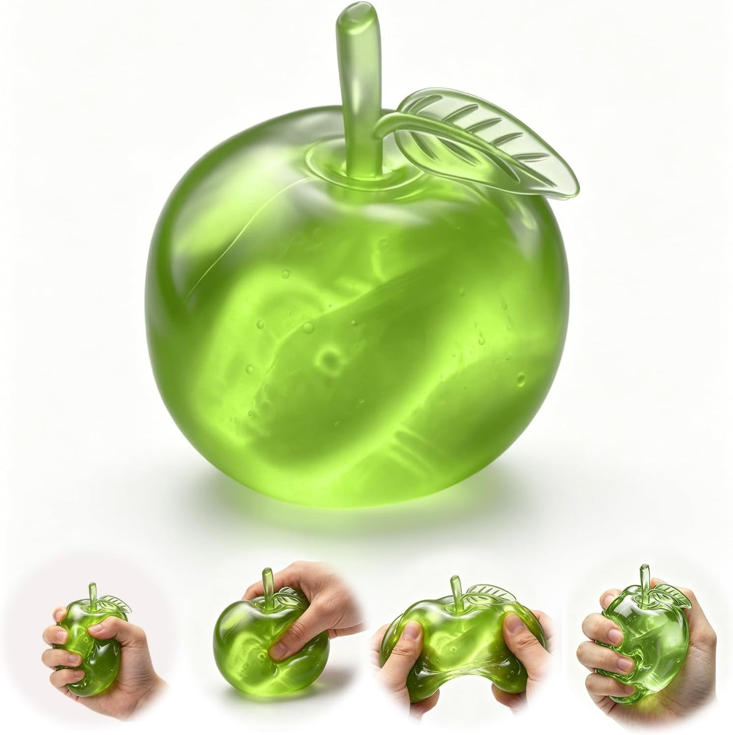 Stress Relief Apple Squishy Toy - Slow Rising Fruit Stress Ball for Adults, Cute Desk Decor (Green)