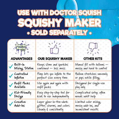 Squishy Maker Neon Refill Pack | DIY Squishy Creation Kit with 6 TPR Balloons, 6 Reusable Clips, Glow-in-the-Dark Sparkles, and Slime Powder | Ideal for Ages 8 and Up | One Pack