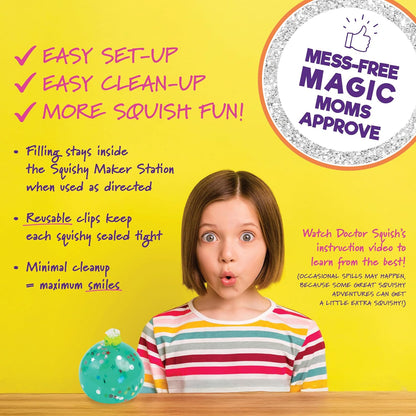 Squishy Maker Neon Refill Pack | DIY Squishy Creation Kit with 6 TPR Balloons, 6 Reusable Clips, Glow-in-the-Dark Sparkles, and Slime Powder | Ideal for Ages 8 and Up | One Pack