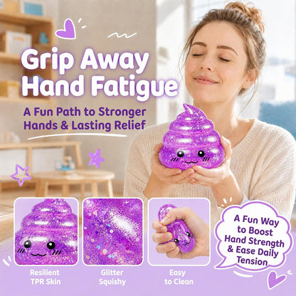 Purple Glitter Poop-Shaped Stress Ball - Novelty Squishy Stress Relief Toy for Adults, Ideal for Jokes, Pranks, and Party Favors