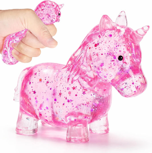 Pink Unicorn Stress Relief Squishy Ball - Glitter Sensory Figurine for Tactile Enjoyment and Party Favors
