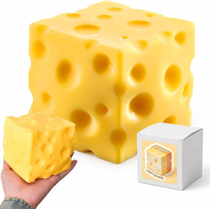 Big Cheese Squishy Toy, Jumbo Soft Sensory Cheese Block Stress Ball, Large Slow Rising Squeeze Fidget Toys for Adults , Giant Realistic Cheese Cube Novelty Gift for Relax and Focus (3.9In)