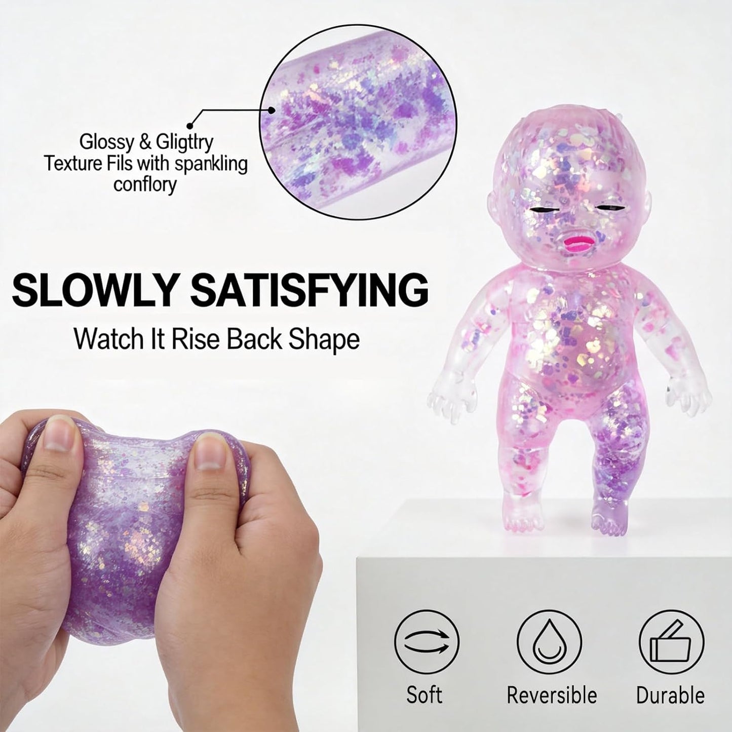 3PCS Squishies Glittery, Slow Rising Squishies, Desk Decor & Anxiety Relief | Soft Squeezable Fidget Toy, Ideal for Birthday Gifts, Party Favors, Easter Basket Stuffers