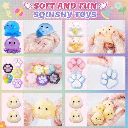 20-Piece Taba Squishy Fidget Toy Pack - Stress Relief Sensory Toys Featuring Chick, Cat Paws, Hamster, and Strawberry Designs - Ideal for Kids, Classroom Gifts, and Goodie Bags (11 Large + 9 Small)