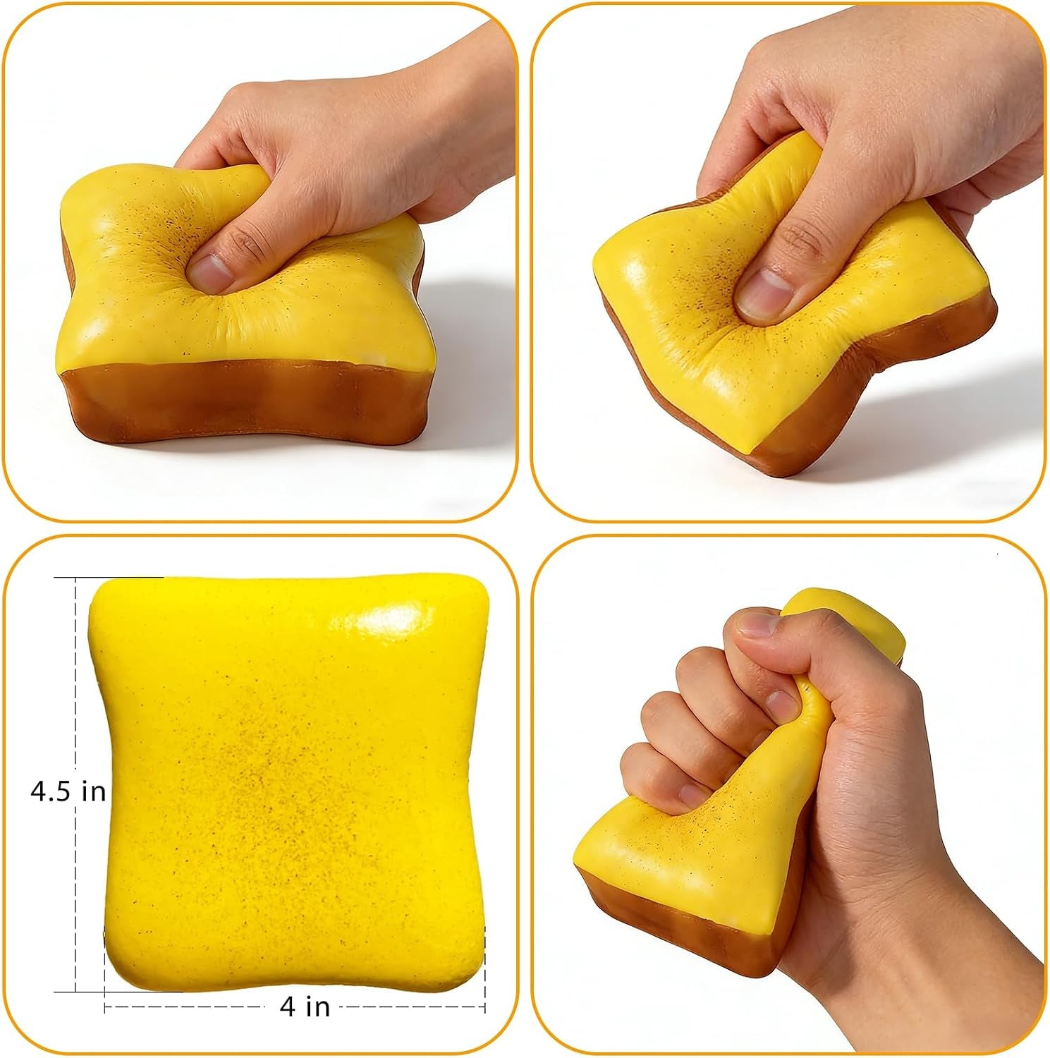 Set of 2 Soft Toast Squishies - Realistic Butter Bread Fidget Toys for Stress Relief, Sensory Play, and Gift Giving
