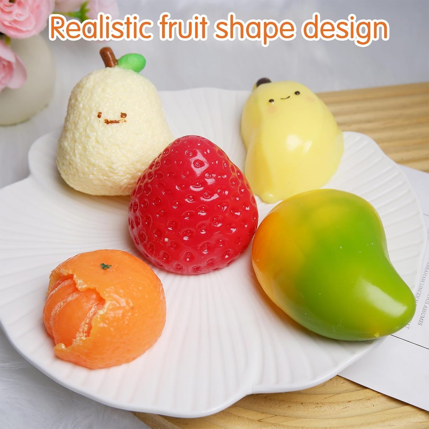 Set of 5 Handmade Fruit Squishies for Stress Relief and Fidgeting, Including Strawberry, Banana, and Mango, Ideal for Party Favors in OPP Packaging