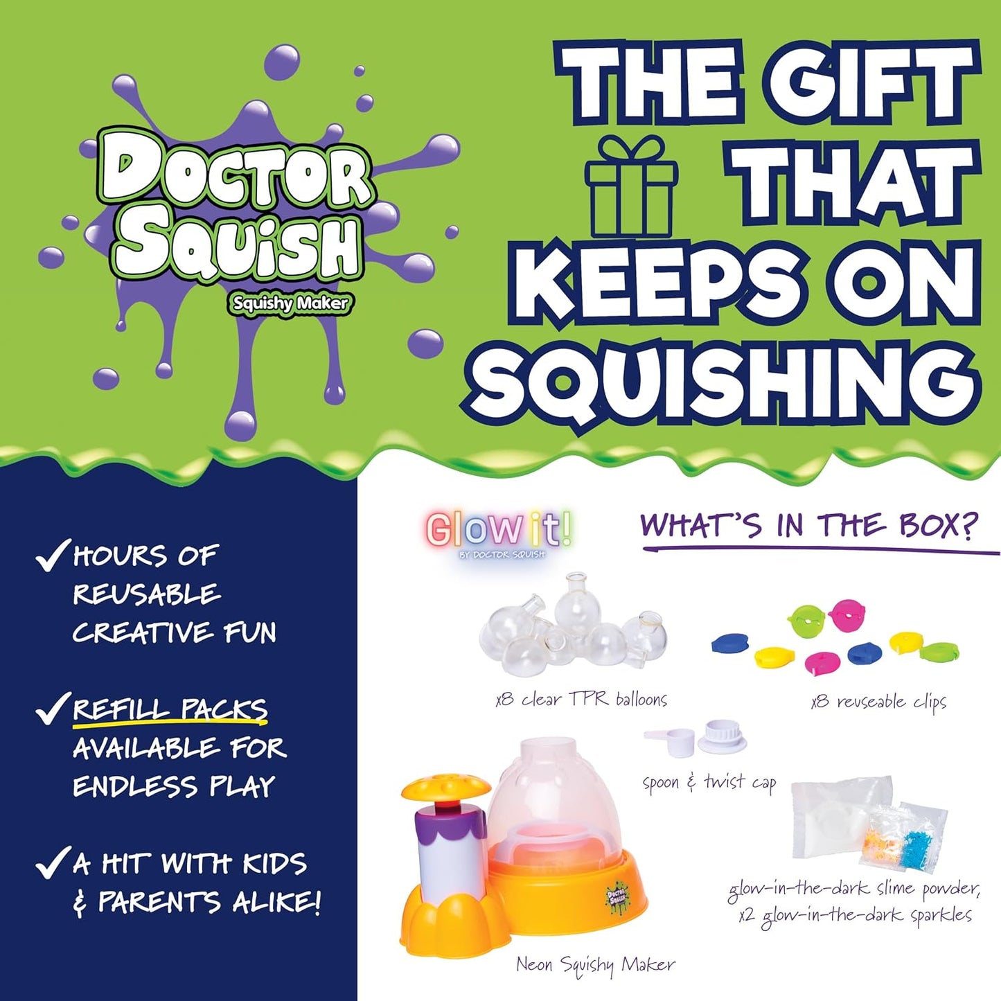 Neon Squishy Maker Station: DIY Glow-in-the-Dark Squishies Kit with Sparkles and Slime Powder for Ages 8 and Up