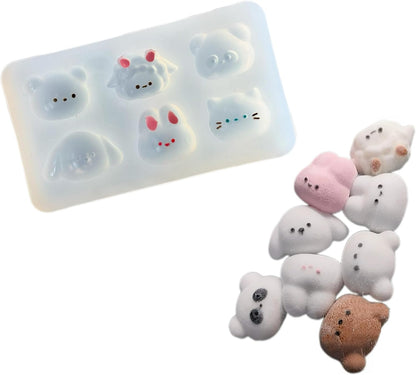 Set of 2 Animal Silicone Molds for DIY Taba and Kawaii Character Squishies, Mini Taba Squishy and Soap Making Molds