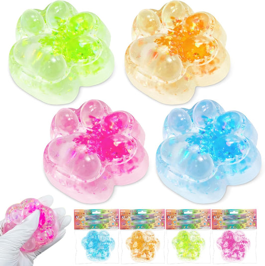 4-Pack Soft Squishy Cat Paw Stress Relief Toys for Kids and Adults - Ideal for Anxiety Management, Classroom Rewards, Birthday Gifts, and Party Favors