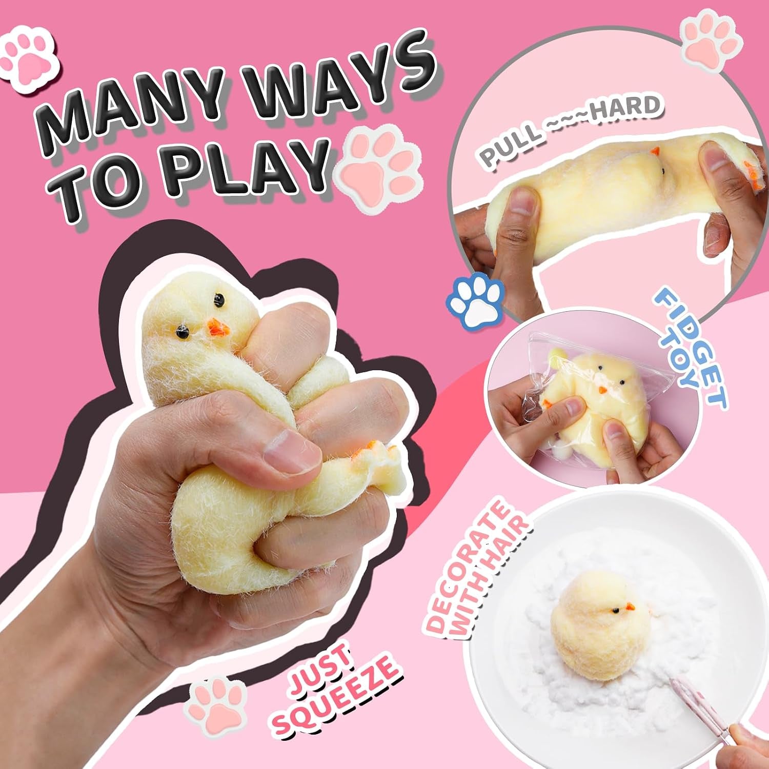 2-Pack Taba Squishy Chick Toy - Handmade Silicone Stress Relief Squeeze Toys for Kids and Adults, Ultra Soft Fidget Chickens