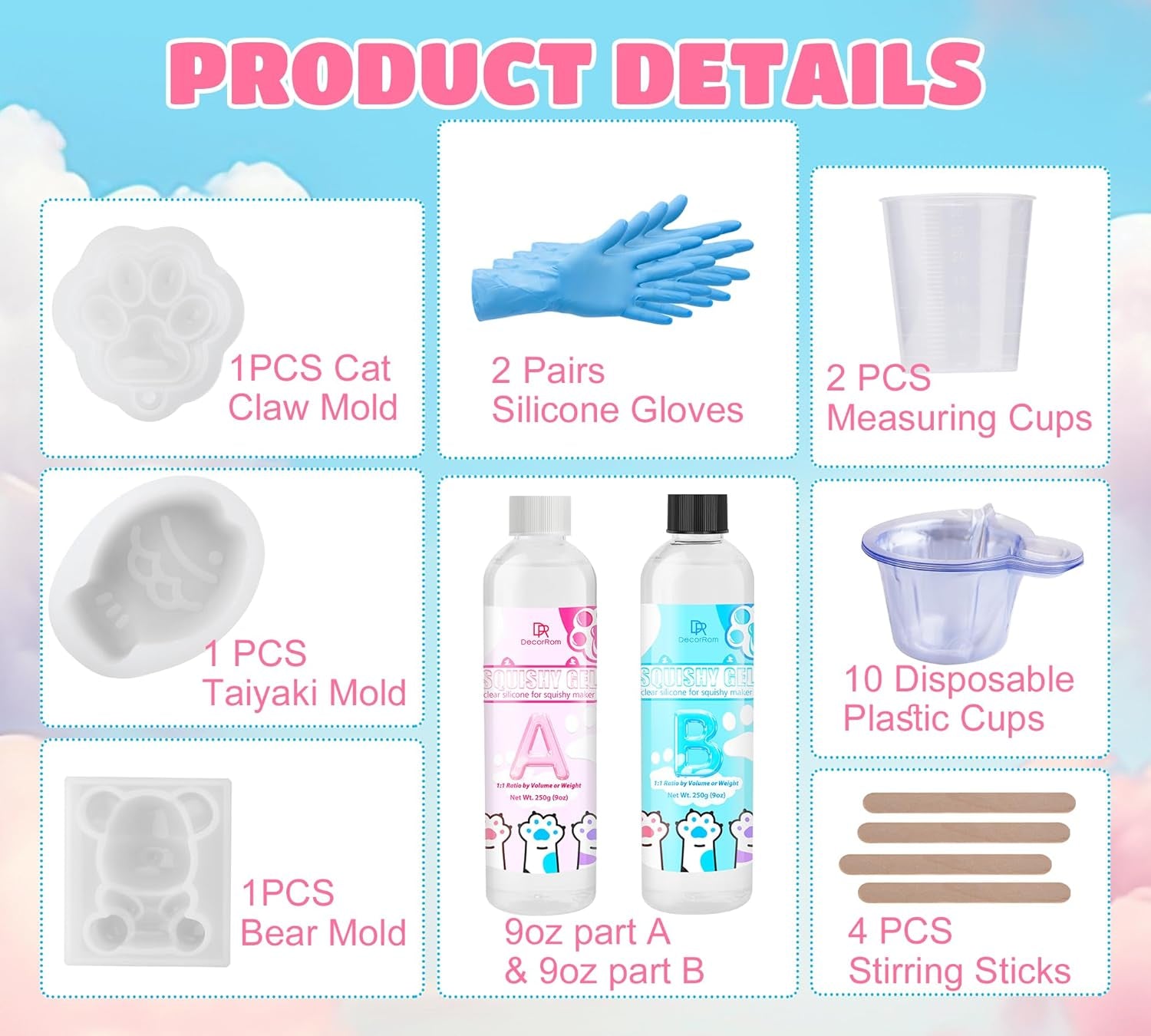 Liquid Silicone for Taba Squishy Kit - 18oz Transparent Fast-Curing Rubber for DIY Cat Paw Molds and Stress Relief Crafts