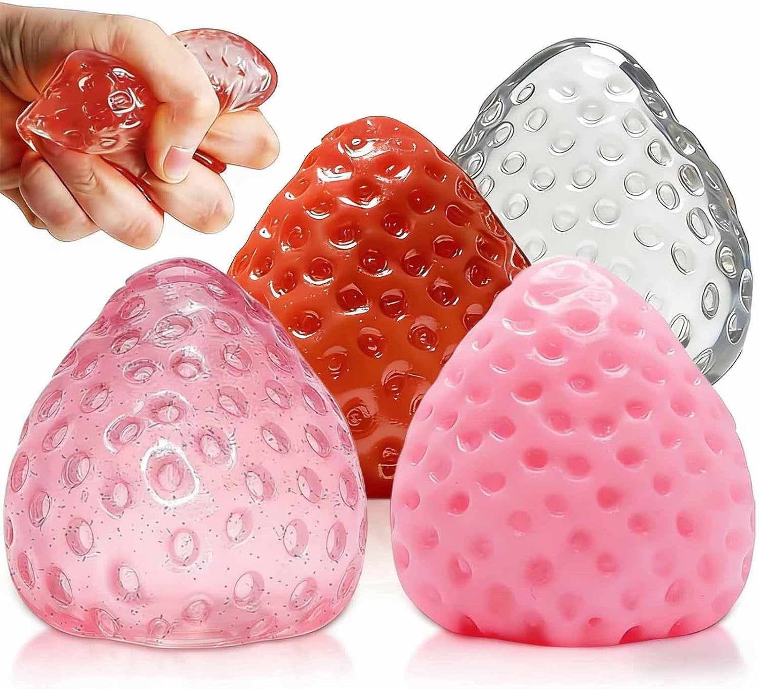 4 Packs Big Strawberry Squishies Fidget Toys Adults, Ultra Soft Sticky Stress Relief Toys Squeeze Toys for Autism, Birthday Gifts Easter Basket Stuffers Easter Gifts