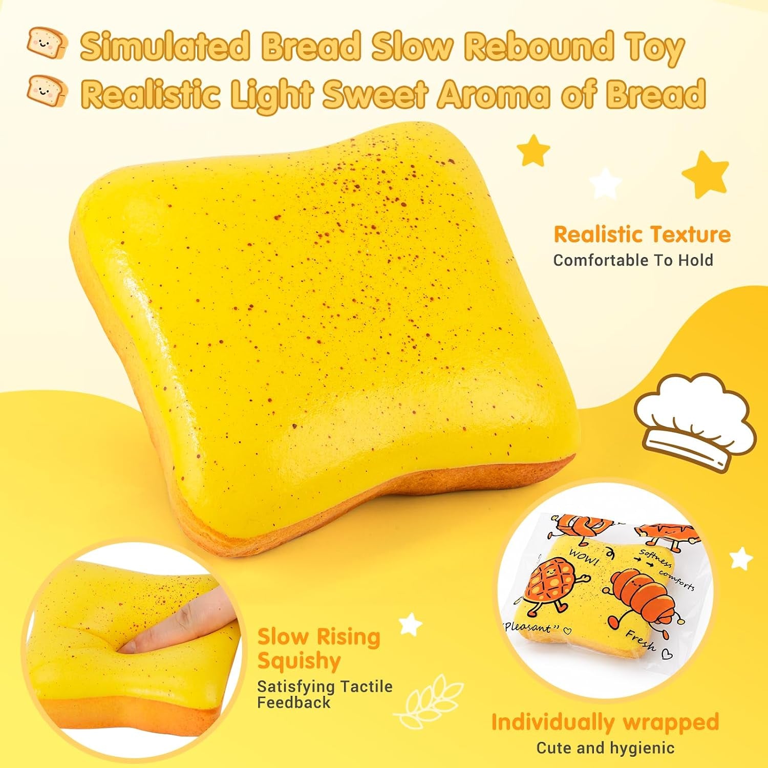 Bread Butter Squishy Slow Rising Stress Relief Fidget Toy (Yellow) | Soft Sensory Squishies for Anxiety Relief and Party Favors for All Ages