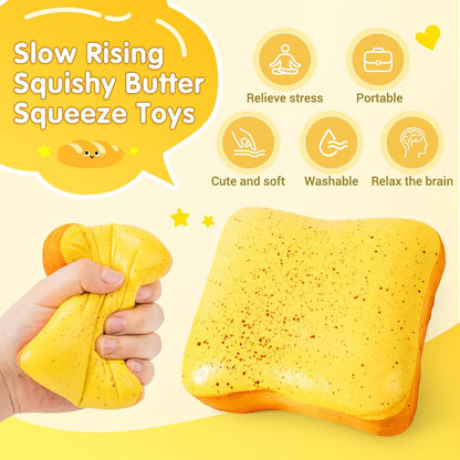 Bread Butter Squishy Slow Rising Stress Relief Fidget Toy (Yellow) | Soft Sensory Squishies for Anxiety Relief and Party Favors for All Ages