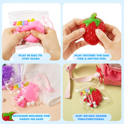 4 Pcs Fruit Taba Squishy Toys, Soft Squeeze Fidgets, Banana, Grape, Strawberry, Peach Fufu Squishy Toys, Cute Taba Squishy Toys for Kids, Party Favors & Gifts