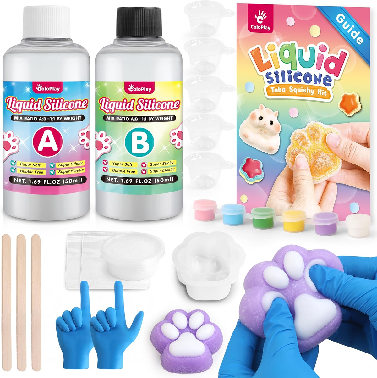 Taba Squishy Kit - 3.4OZ Rubber Experience Squishy Kit with Guided, Bubble Free and Faster Fully Cures - Fufu Squishy Kit with Mold - Stress Relief Entertainment