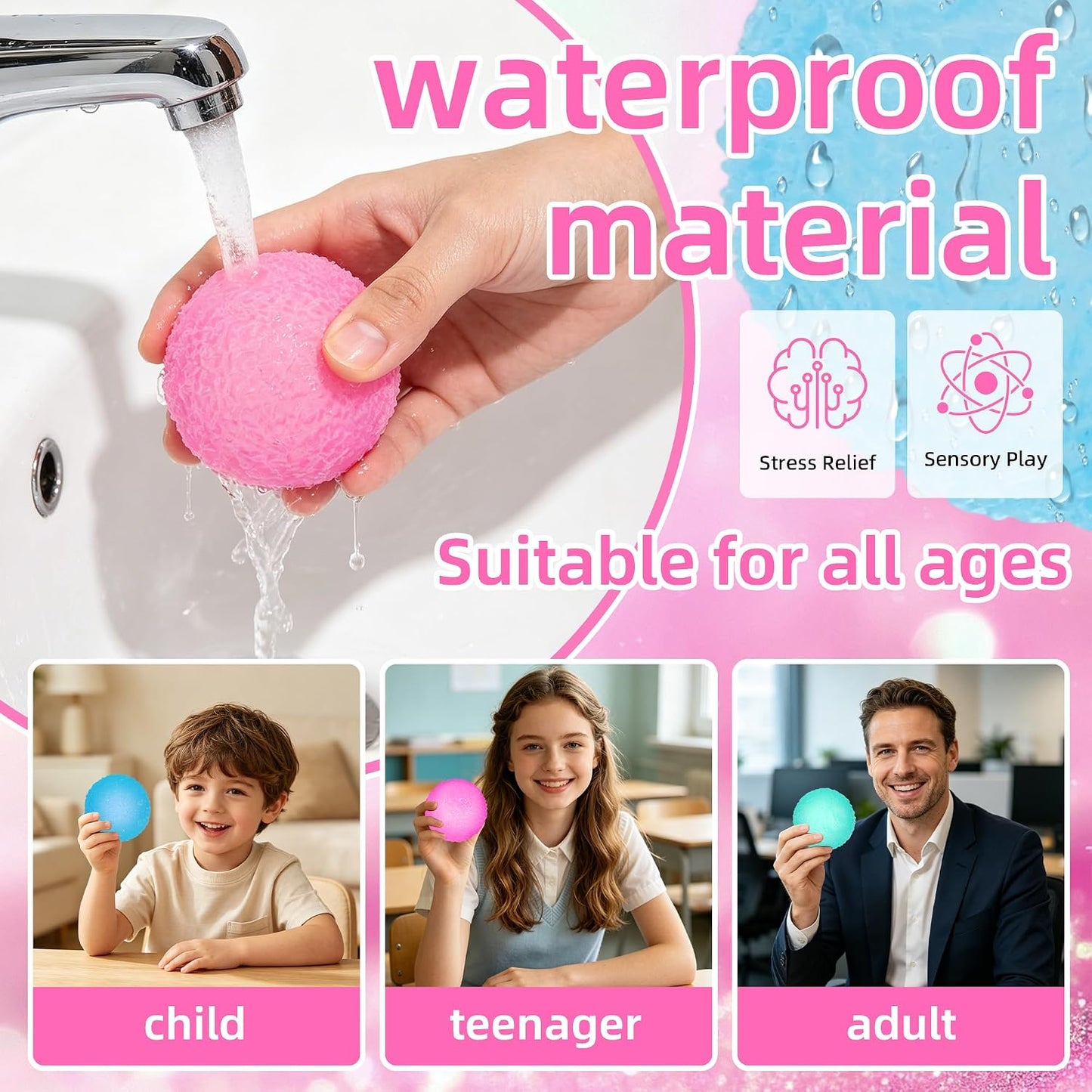Set of 3 Textured Stress Relief Balls - Silky Fidget Toys for Anxiety Management | Soft Squeeze Sensory Balls for Kids and Adults - 1.85 Inches