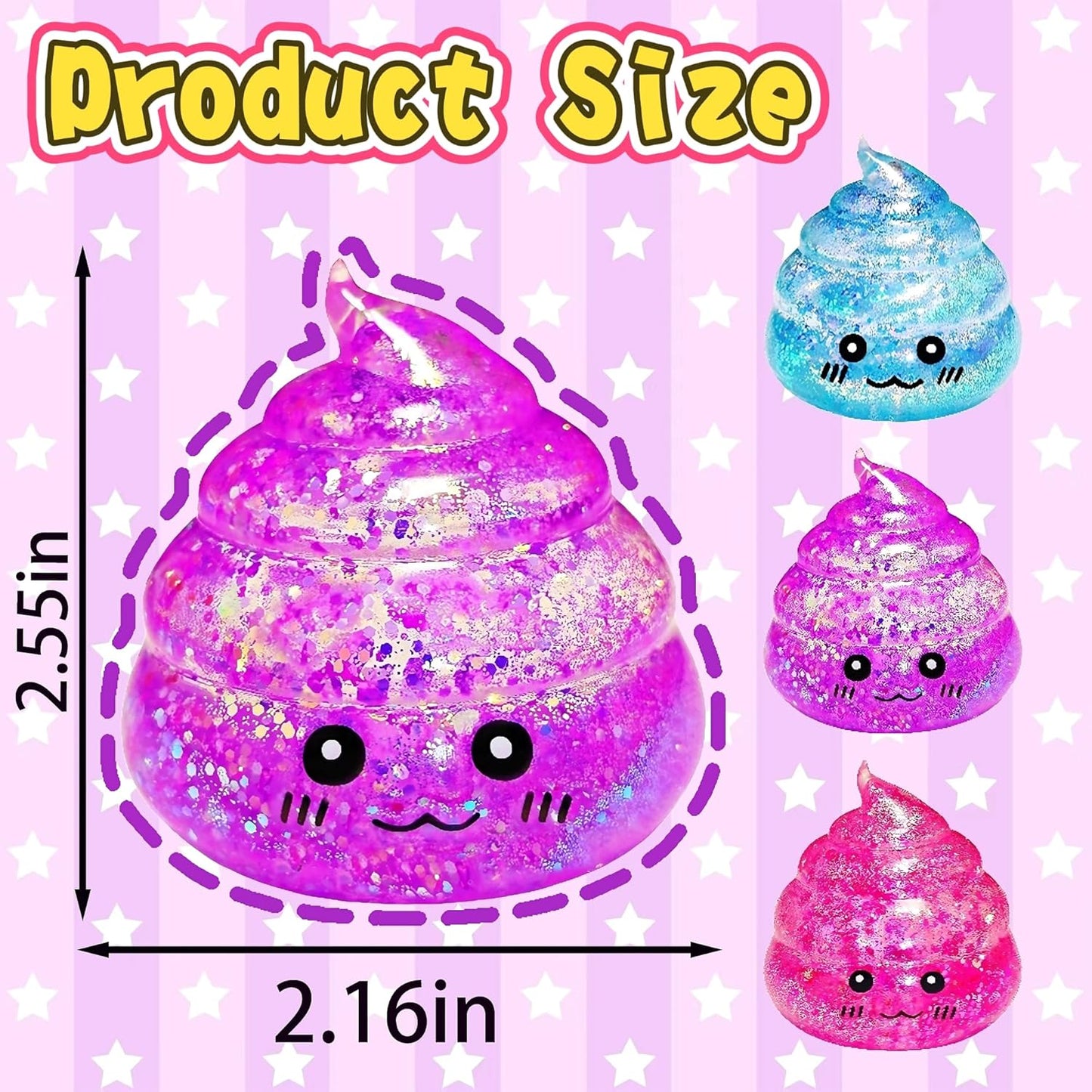Set of 3 Glitter Poop Stress Relief Squishy Balls - Sensory Fidget Toys for Adults, Ideal for Novelty Pranks and Party Favors