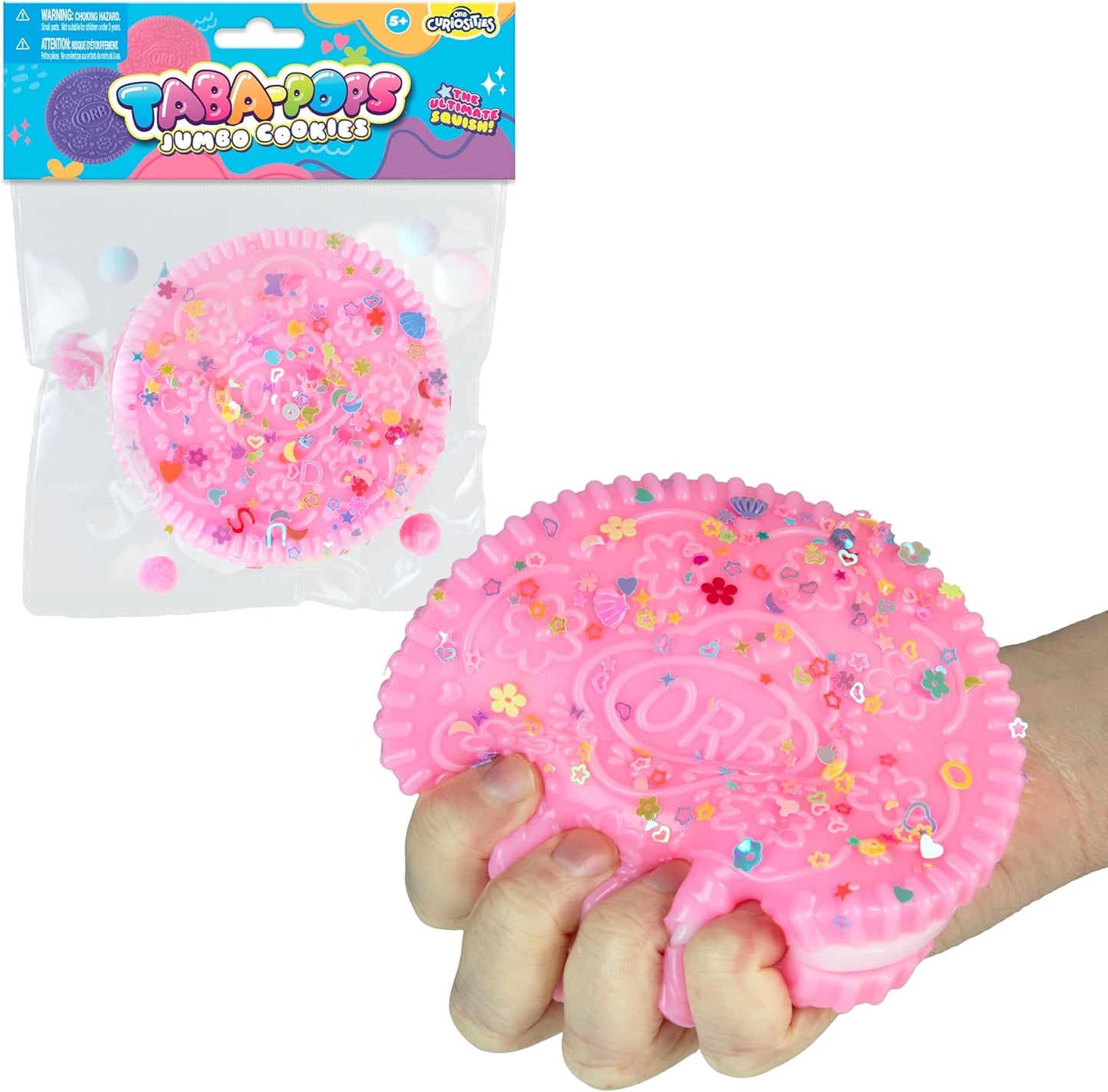 ORB Tabalicious Jumbo Pink TABA Squishy Cookie - Extra Soft, Oversized Sandwich Cookie for Stress Relief - Fidget Toy for All Ages