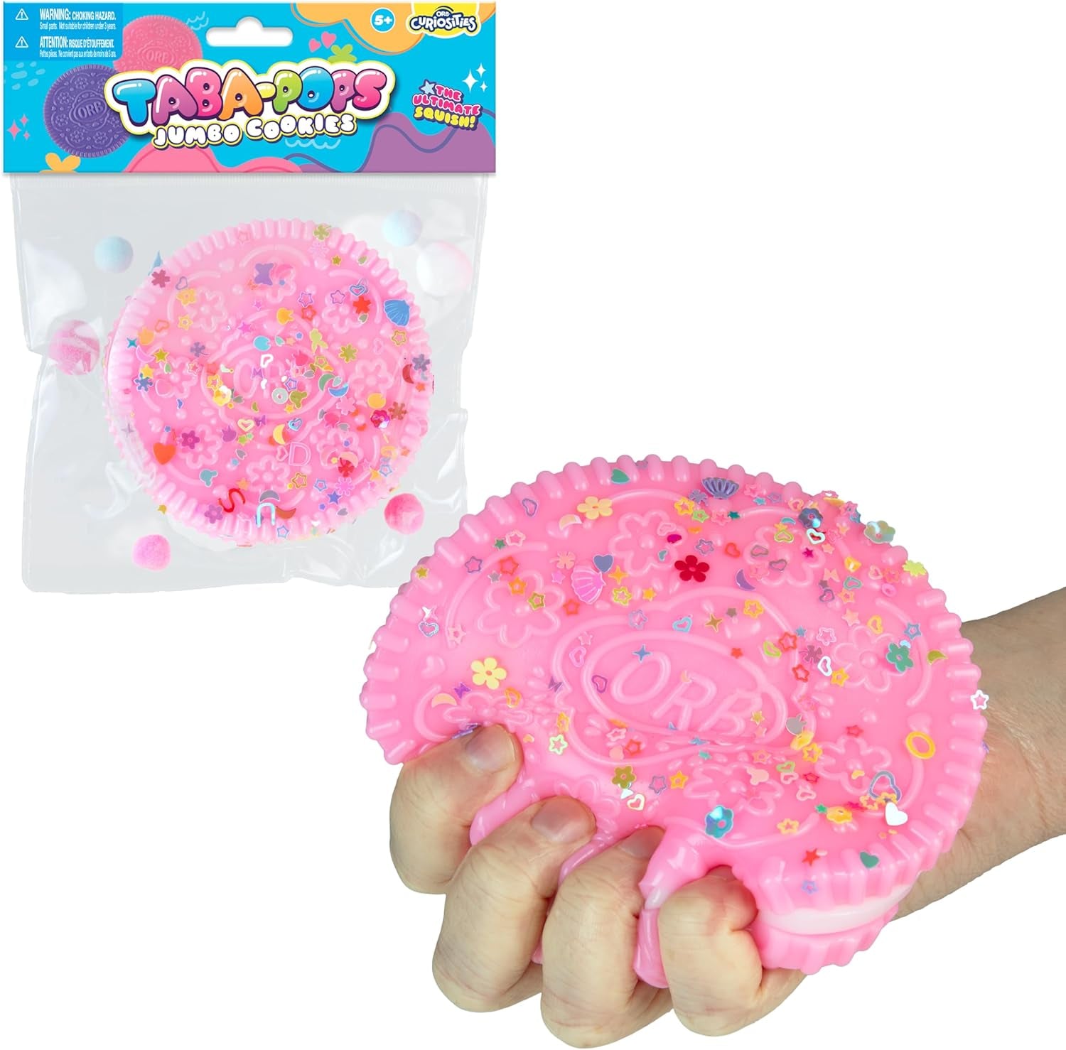 ORB Tabalicious Jumbo Pink TABA Squishy Cookie - Extra Soft, Oversized Sandwich Cookie for Stress Relief - Fidget Toy for All Ages
