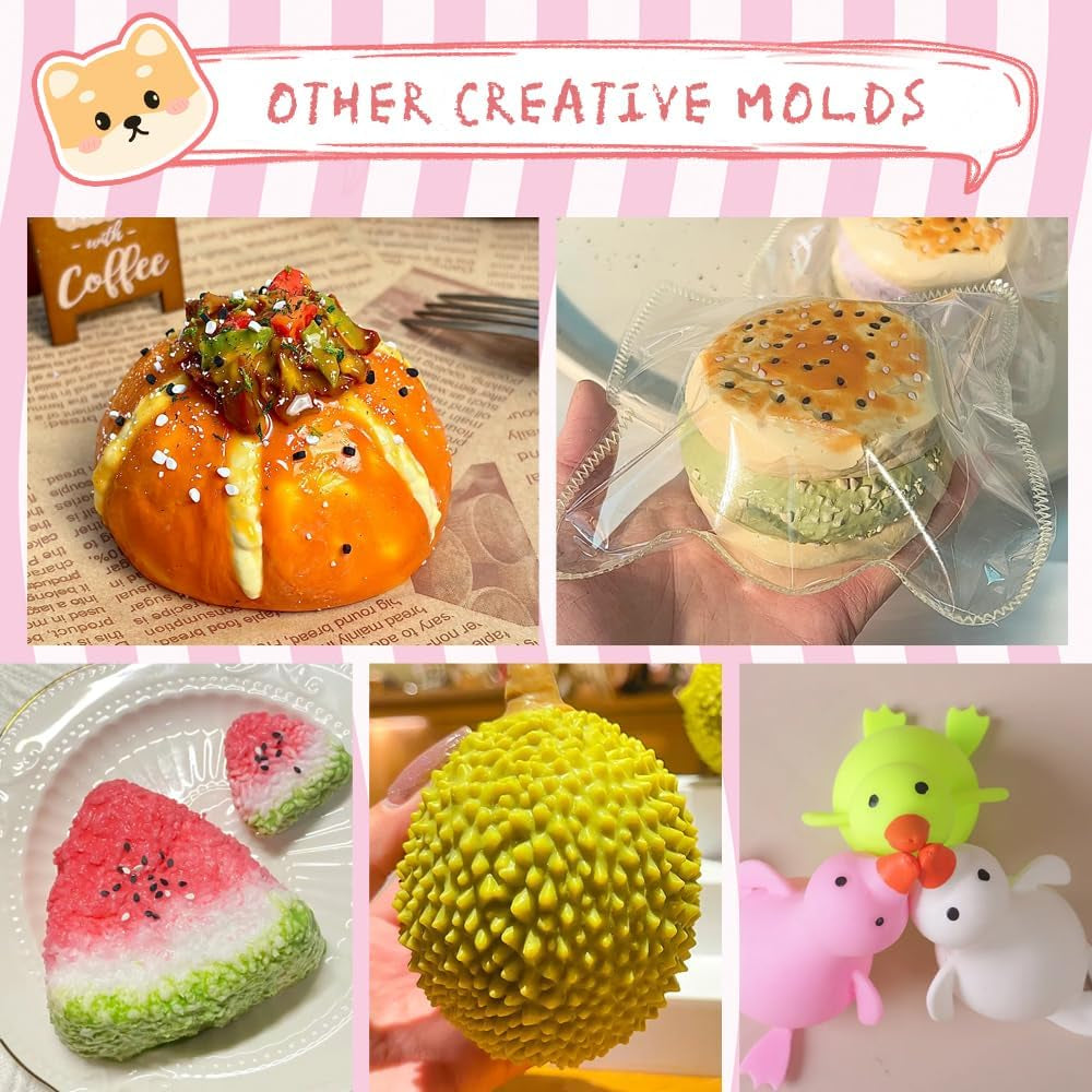 Taba Squishes Decompression Kit with Pig and Bunny Silicone Molds - 3" Paw Animal Cookie and Squishy Hamster Molds - 200g