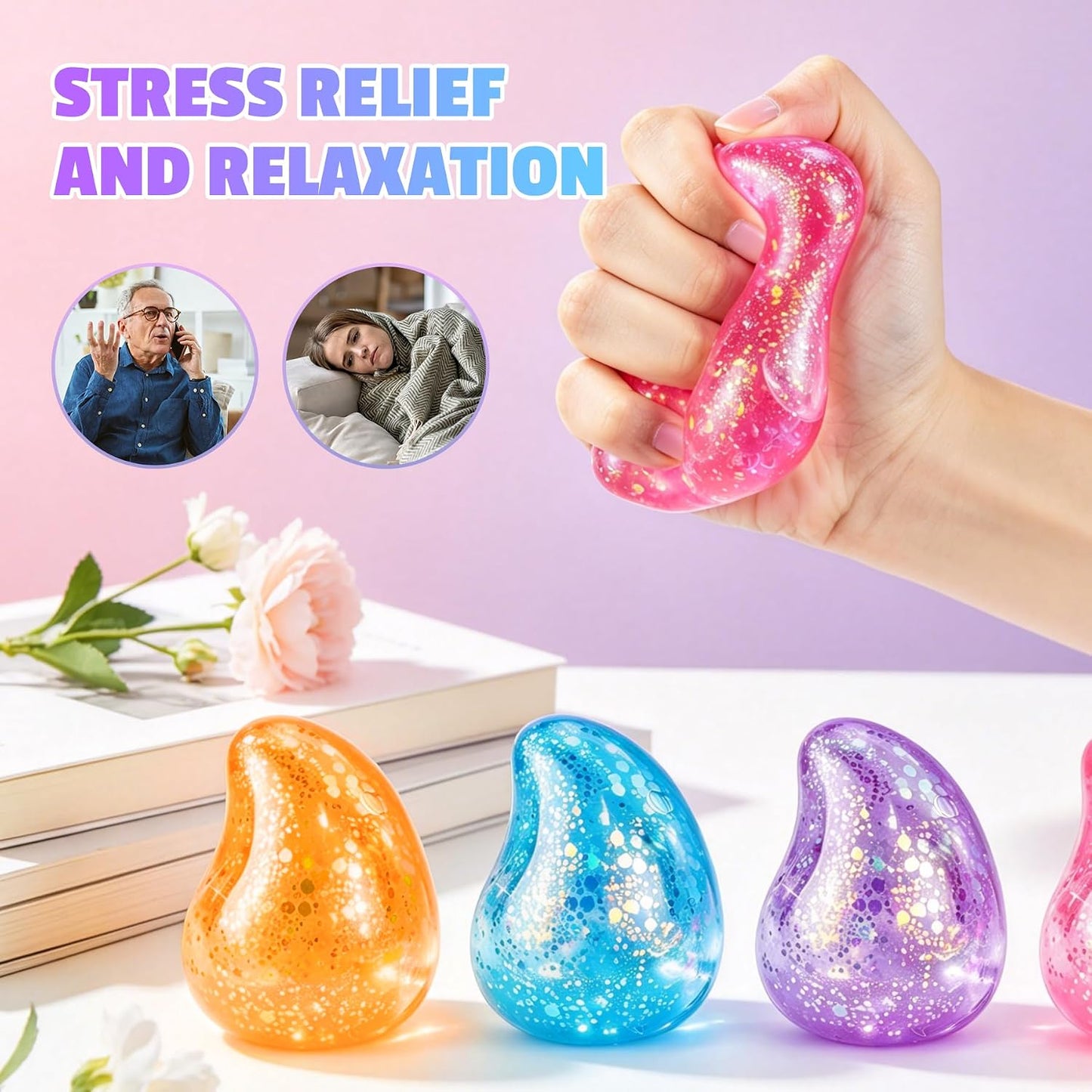 Raindrop Squishy Stress Relief Cube - Soft Sensory Calming Toy for Kids and Teens, Ideal for Party Favors and Classroom Prizes - Purple