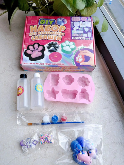 DIY Taba Squishy Kit - Liquid Gel and Silicone Crafting Set for Kawaii Cat Cartoon Characters
