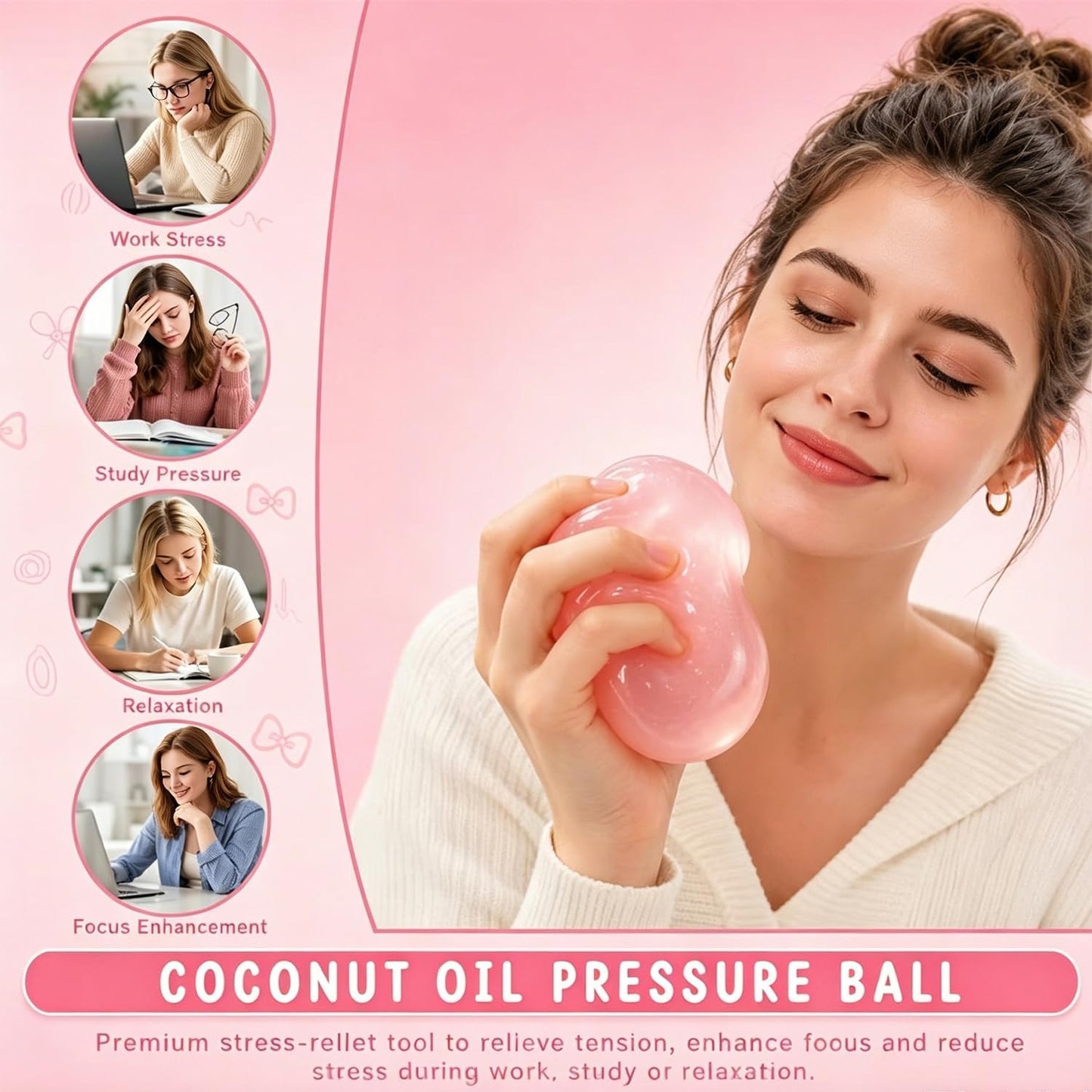 2-Pack Coconut Oil Stress Balls, 2026 Edition Soft Squeeze Stress Relief Toys, Slow Rising Portable Desk Squishies for Relaxation and Stress Management