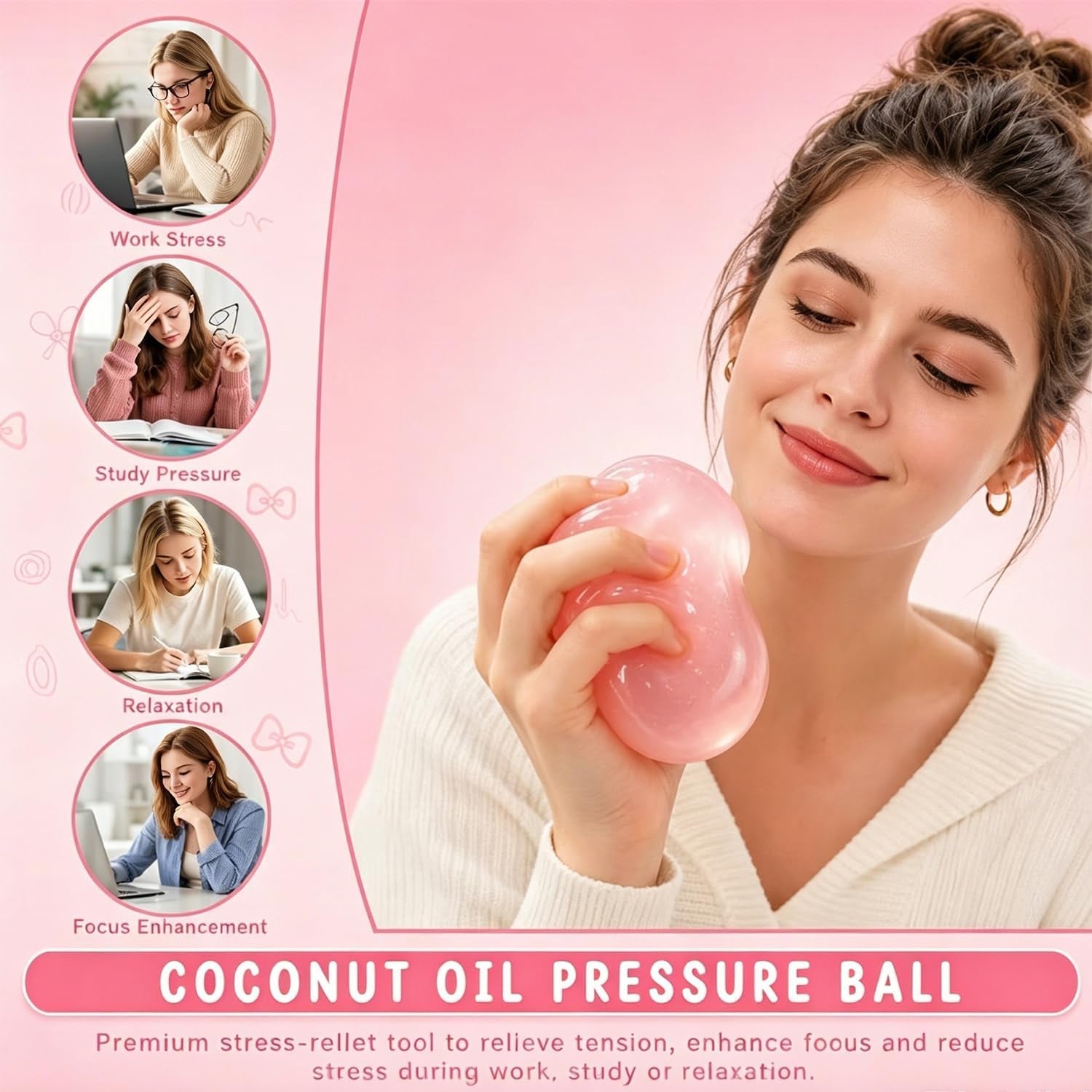 2-Pack Coconut Oil Stress Balls, 2026 Edition Soft Squeeze Stress Relief Toys, Slow Rising Portable Desk Squishies for Relaxation and Stress Management