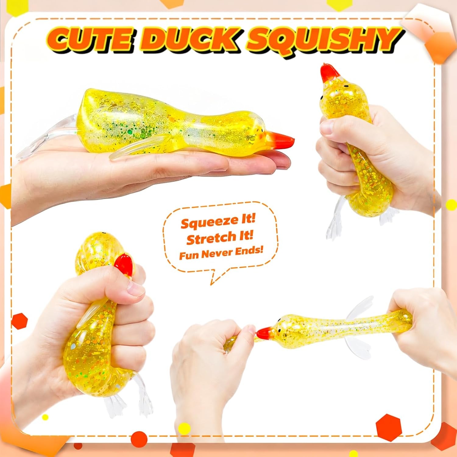 Glitter Duck Stress Ball - Soft Slow Rising Squishy Toy for Anxiety Relief, Ideal Sensory Fidget for Adults and Kids, Unique Desk Decor
