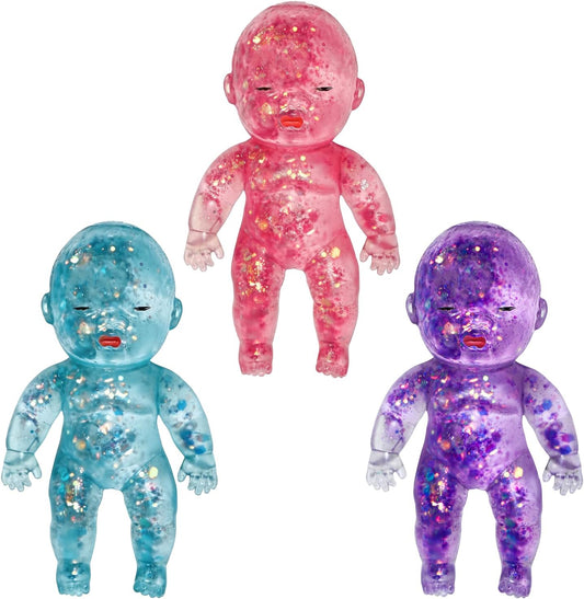 Glitter Doll Squishies Stress Relief Ball - Soft Sensory Fidget Toy for Adults, Portable Desk Decor & Relaxation Gift (3-Color Mix)