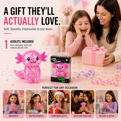 Axolotl Stress Relief Squishy Toy - Glitter Fidget Ball for Kids and Adults, Ideal for Birthday Party Favors and Classroom Gifts