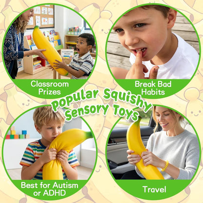 Jumbo Banana Squish Toys, 16" Fruit Taba Squish, Giant Stress Balls, Gifts